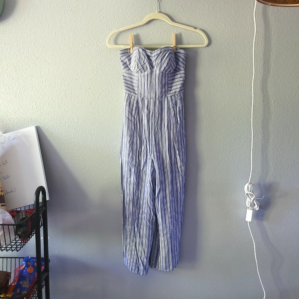 American Eagle Blue & White Striped Jumpsuit